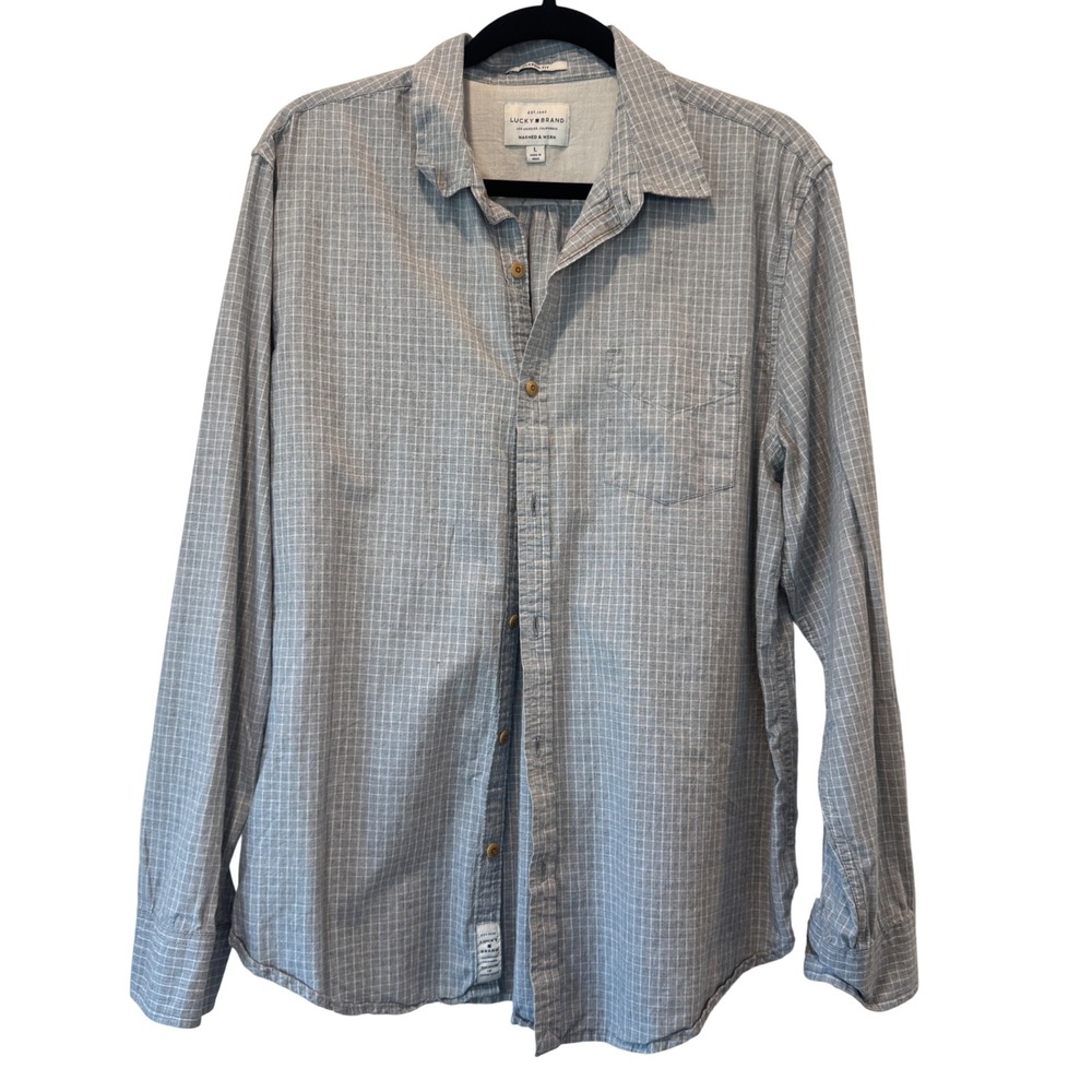 Lucky Brand Button Down Mens Large Classic Fit Blue White Casual Preppy Workear